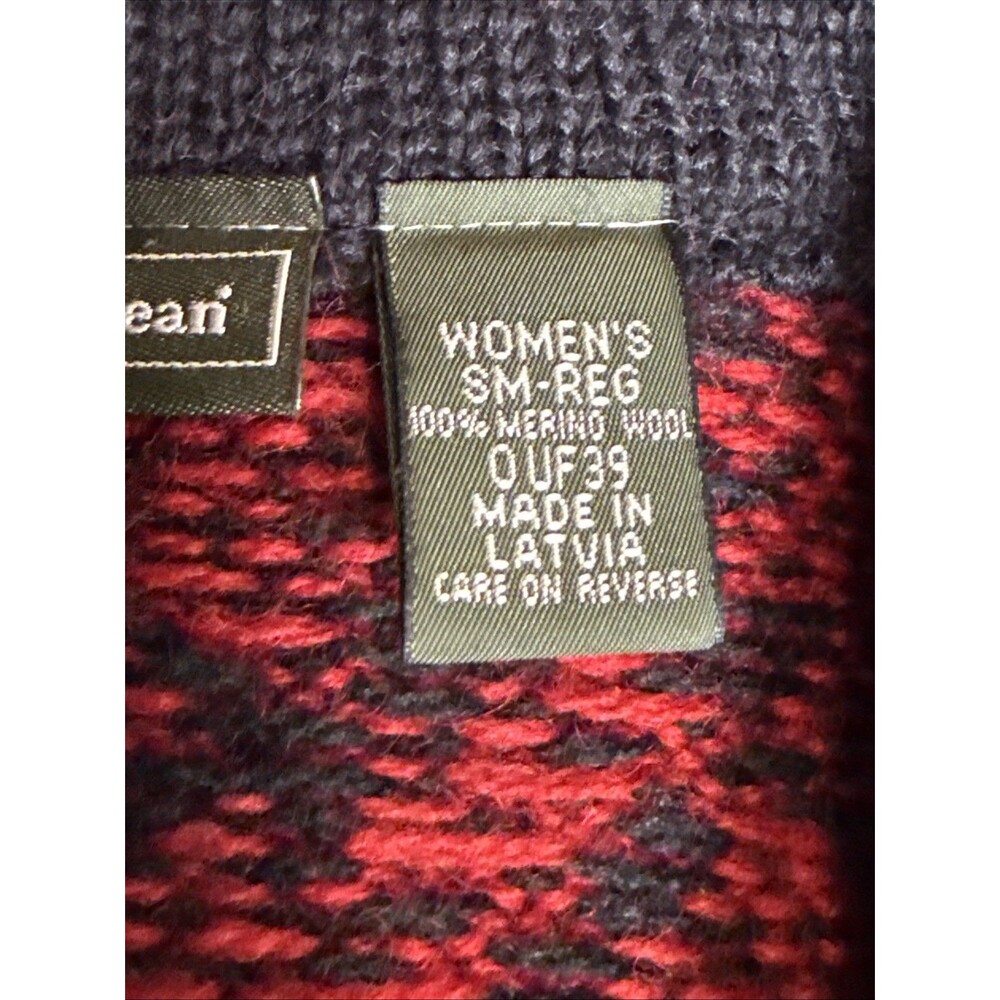 LL Bean Nordic Cardigan Merino Wool Small Red Button Fair Isle   C-44" Med L - Picture 7 of 9